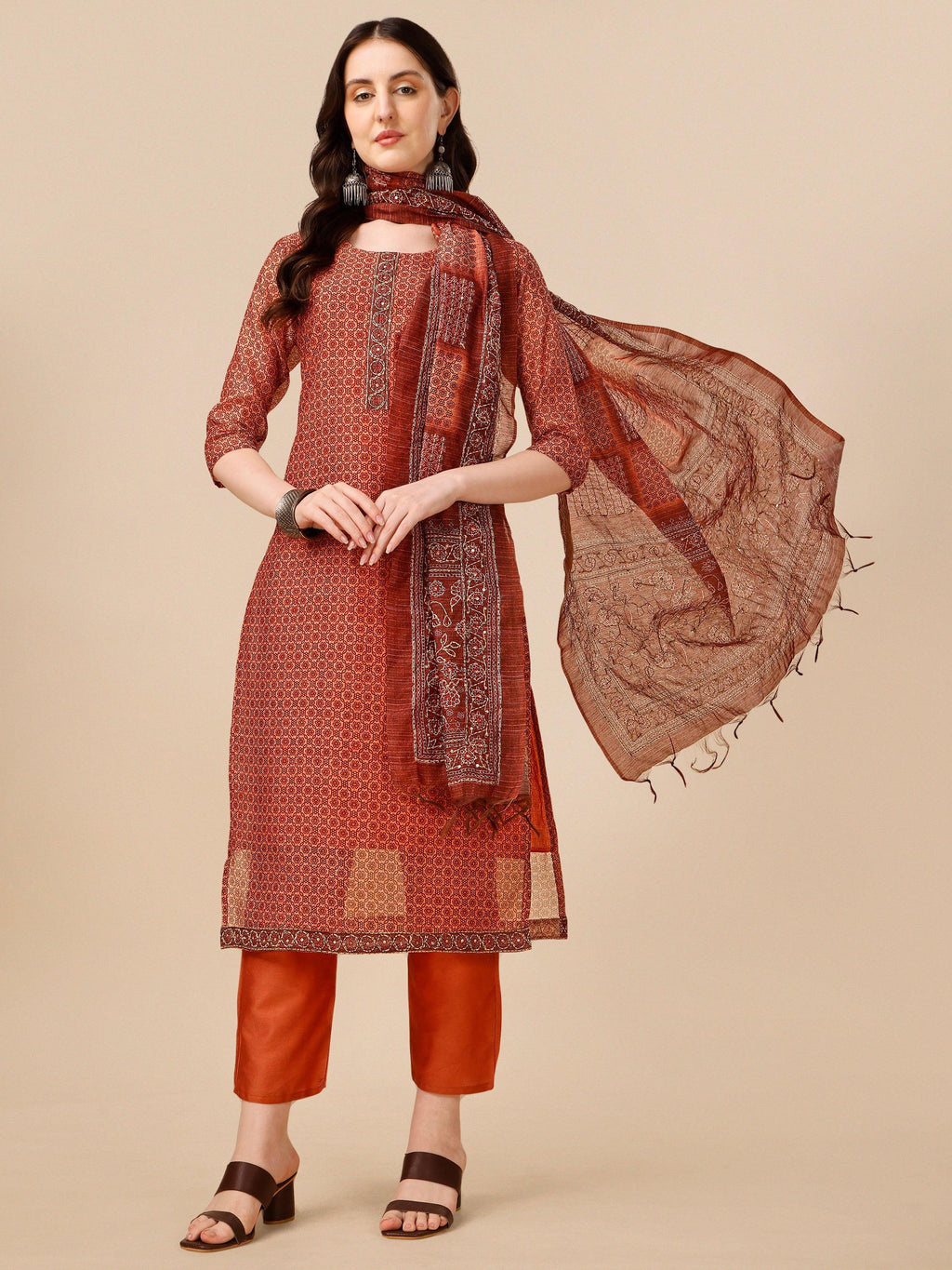 Printed Kurta With Pant And Dupatta Set, Multicolor - Hiral Fashion - Distacart