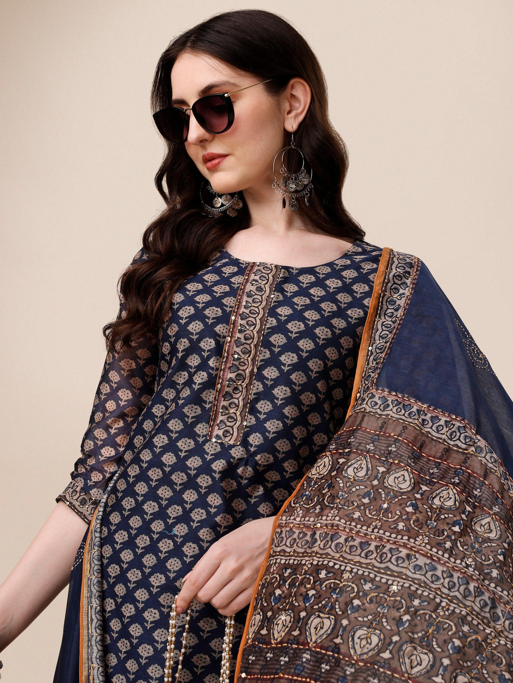 Printed Kurta With Pant And Dupatta Set, Multicolor - Hiral Fashion - Distacart