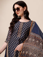 Printed Kurta With Pant And Dupatta Set, Multicolor - Hiral Fashion - Distacart