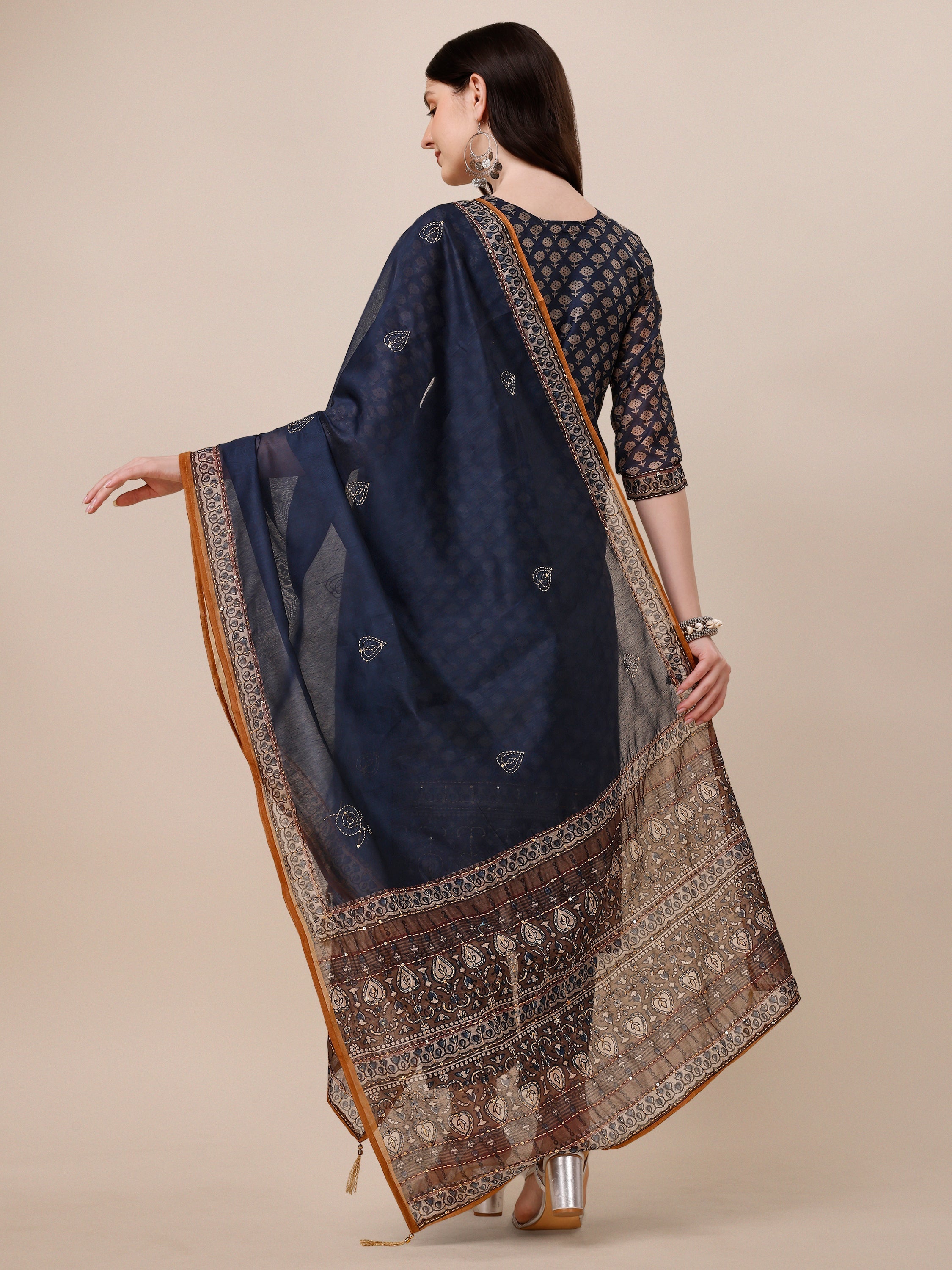 Printed Kurta With Pant And Dupatta Set, Multicolor - Hiral Fashion - Distacart