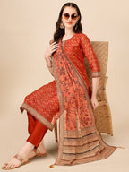Floral Printed Kurta With Pant And Dupatta Set, Multicolor - Hiral Fashion - Distacart