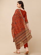 Floral Printed Kurta With Pant And Dupatta Set, Multicolor - Hiral Fashion - Distacart