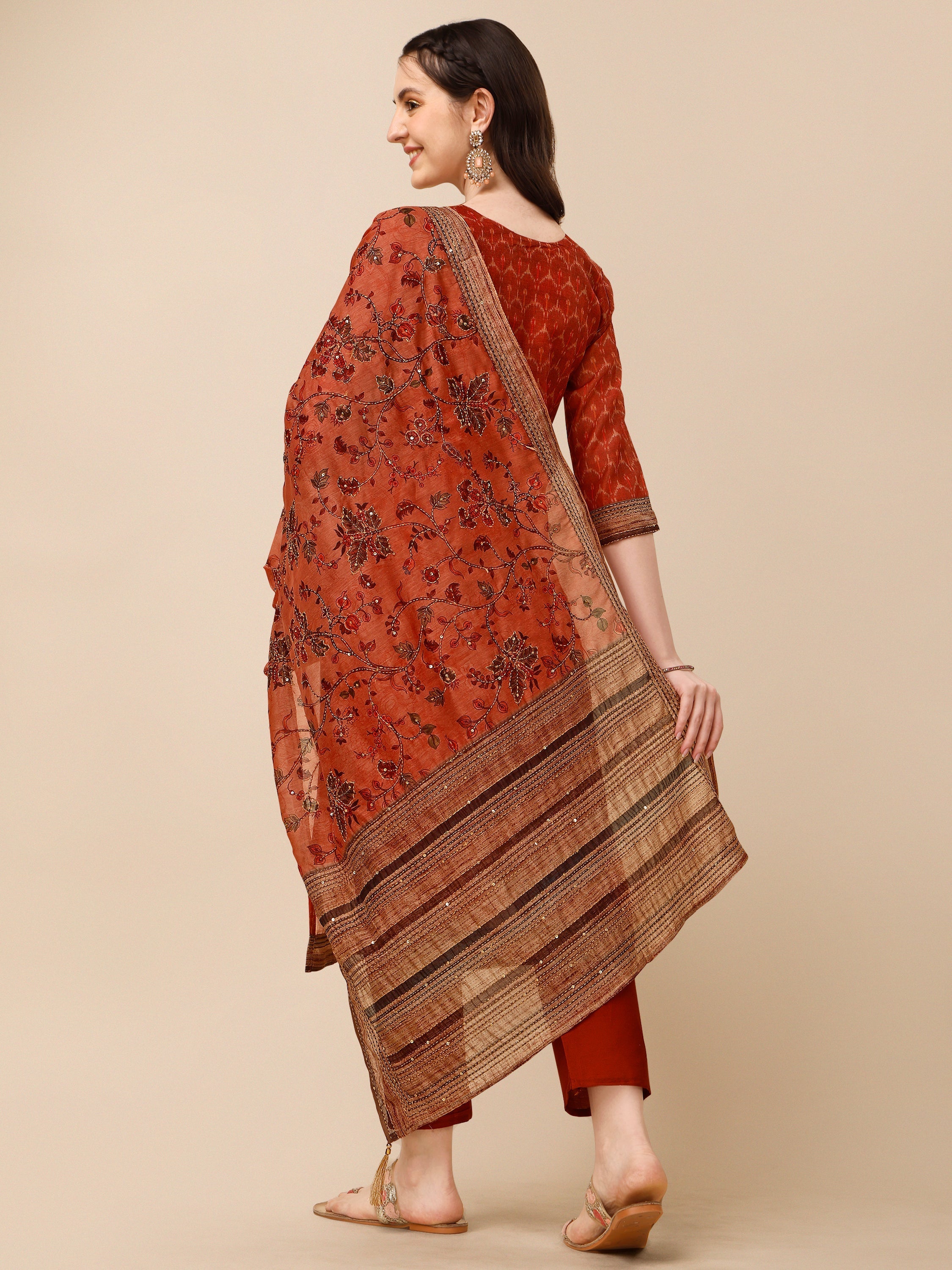 Floral Printed Kurta With Pant And Dupatta Set, Multicolor - Hiral Fashion - Distacart