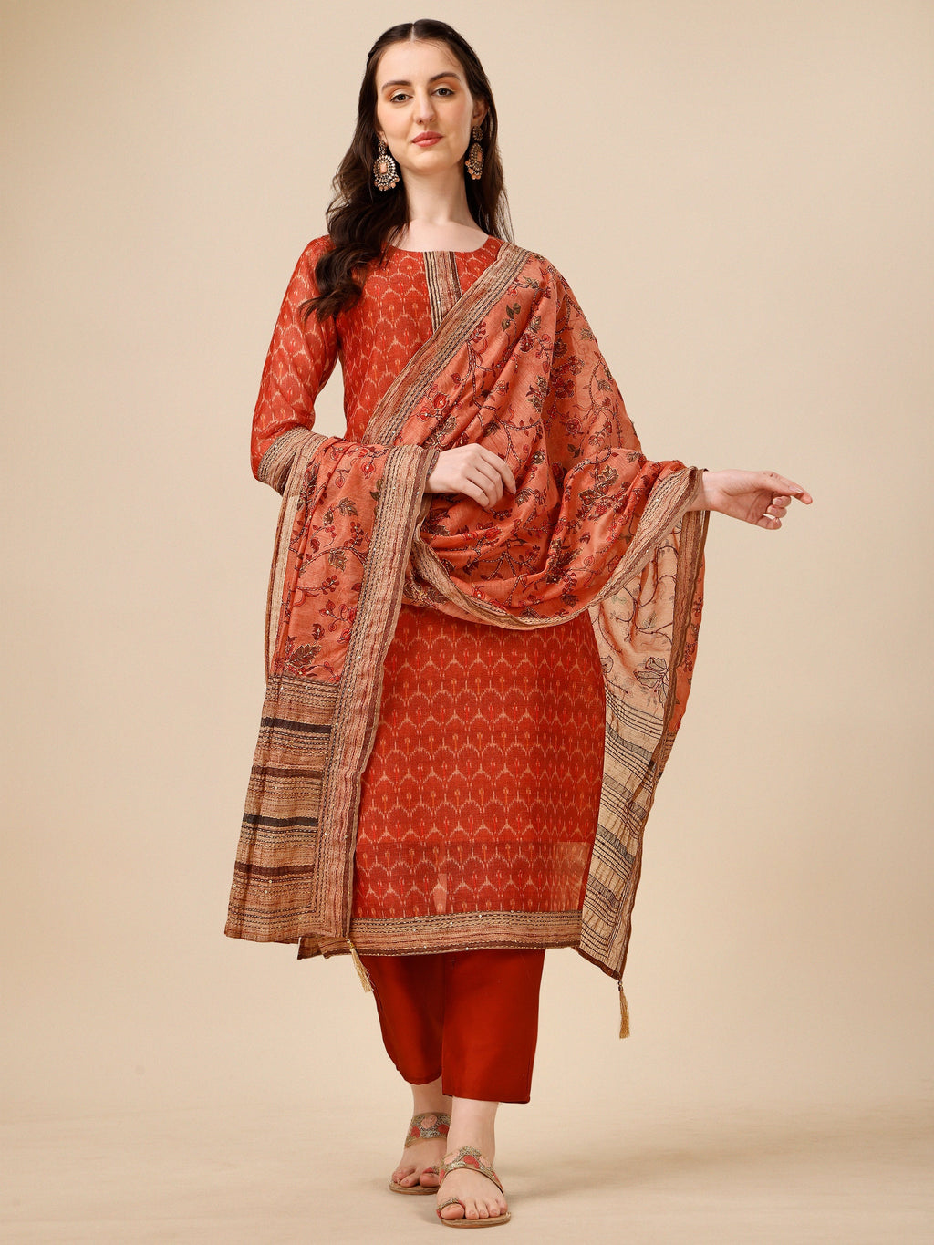 Floral Printed Kurta With Pant And Dupatta Set, Multicolor - Hiral Fashion - Distacart
