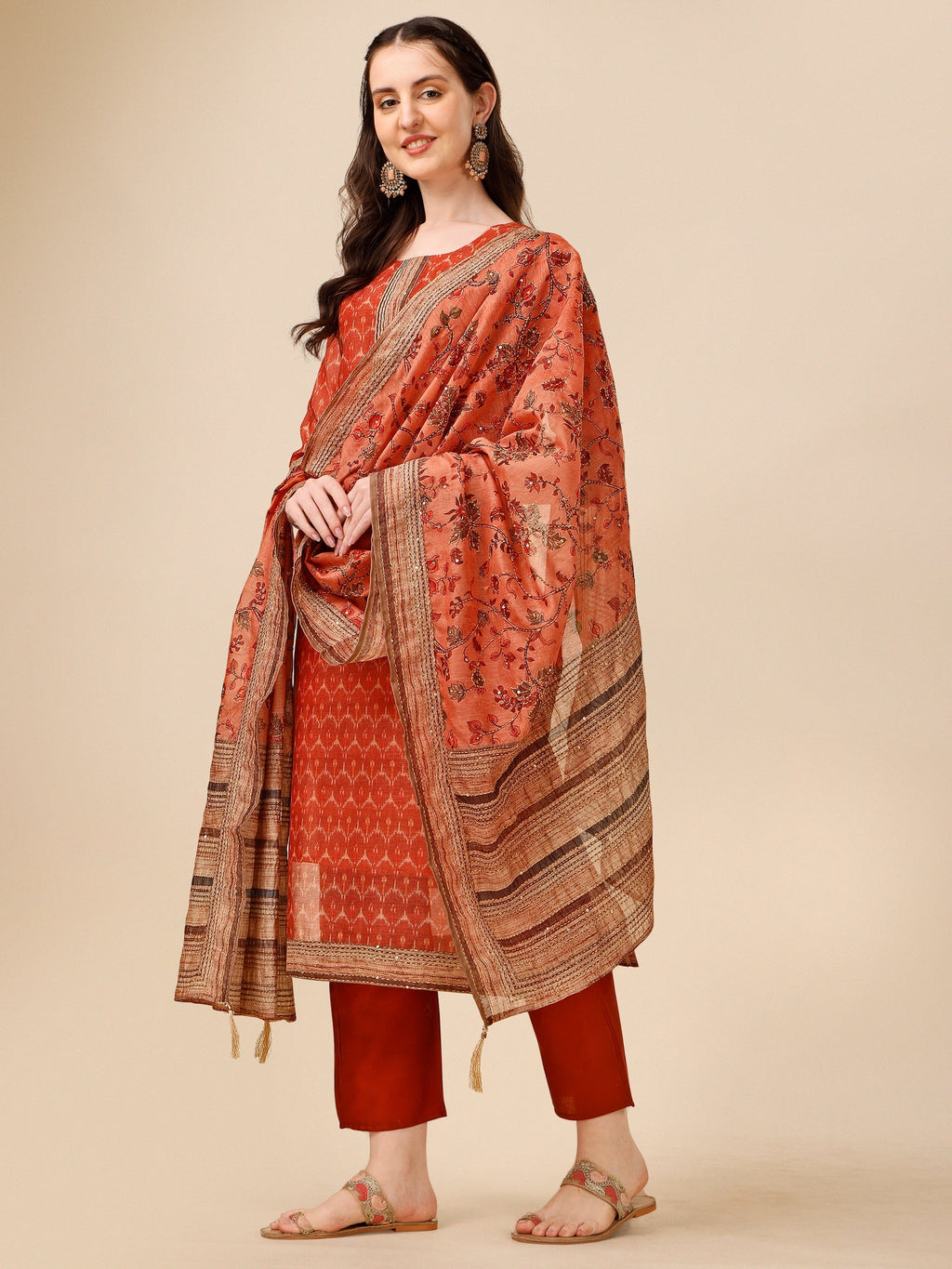 Floral Printed Kurta With Pant And Dupatta Set, Multicolor - Hiral Fashion - Distacart