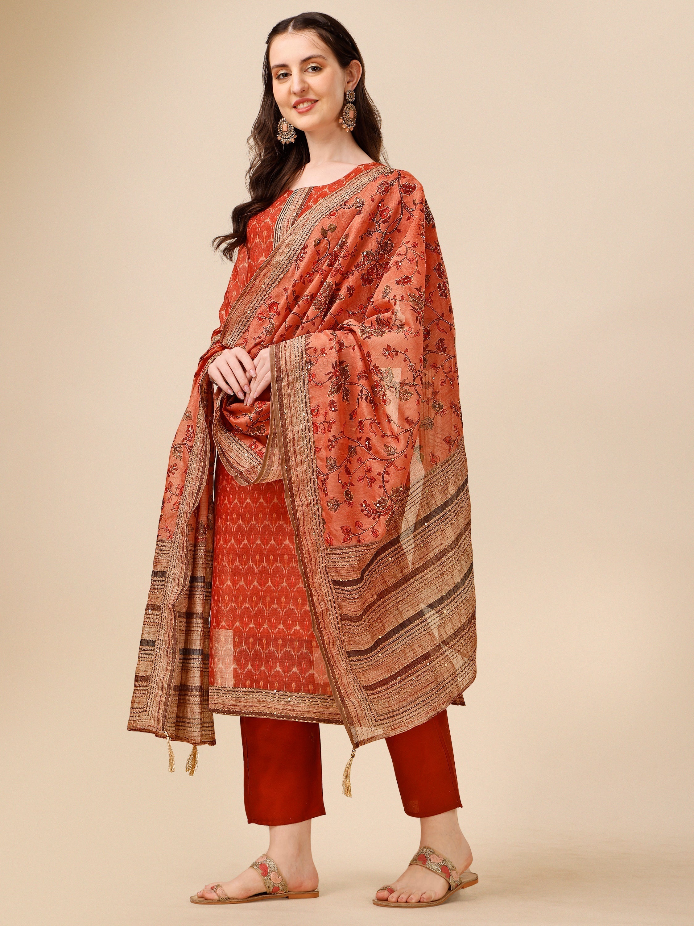 Floral Printed Kurta With Pant And Dupatta Set, Multicolor - Hiral Fashion - Distacart