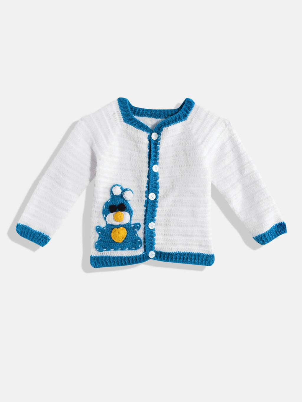 Chutput Kids Woollen Hand Knitted Full Sleeves Cardigan For Baby Boys - White