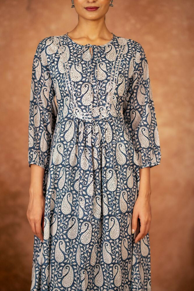 Joban Fashion Blue Floral Hand Block Printed Cotton Kurta Pant Set - Distacart