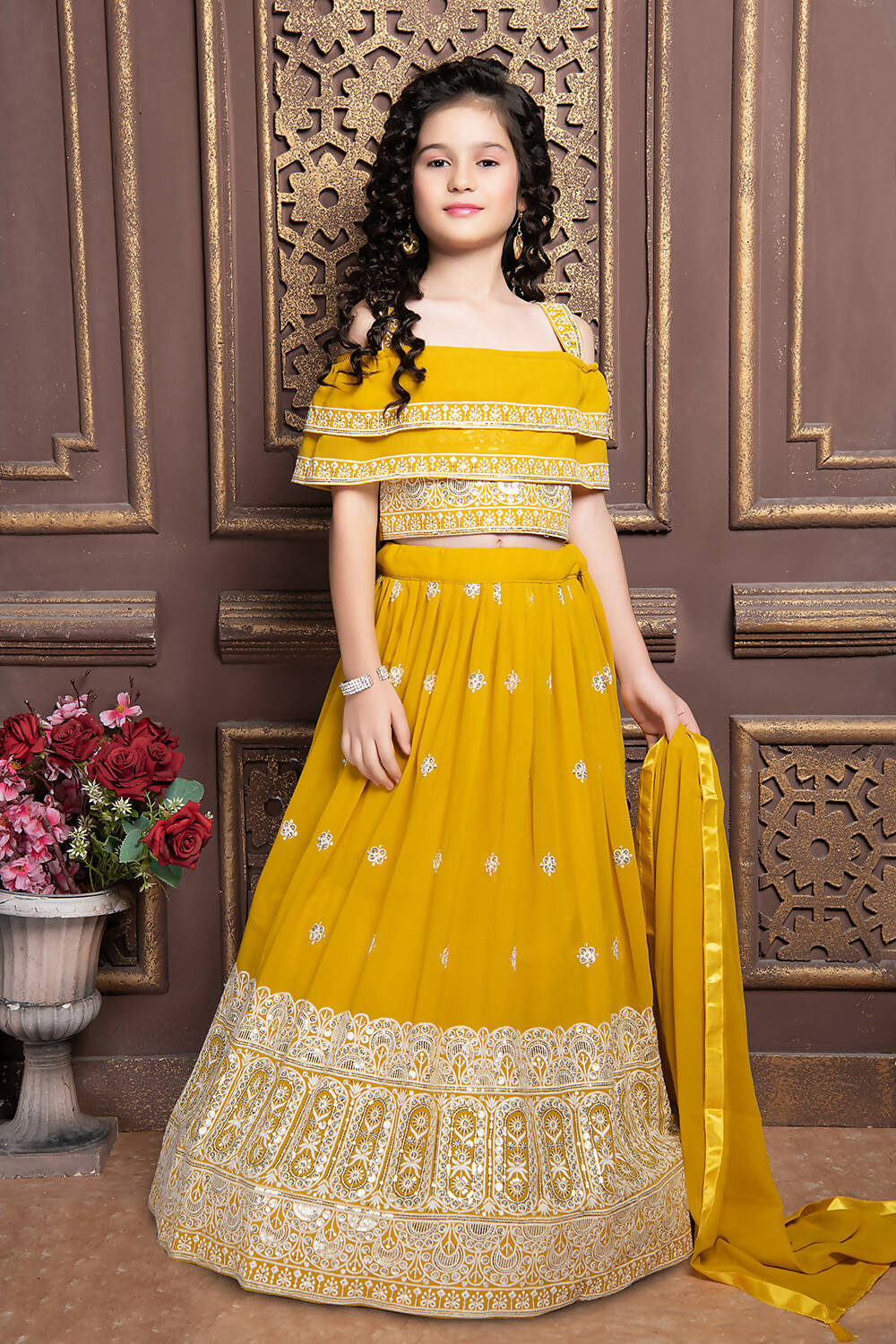 Kids Functional Designer Yellow Georgette Lehenga Choli - Aaradhna