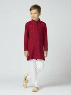 Joban Fashion Kids Island Full Sleeves Cotton Kurta and Pyjama Set with Sequin work - Maroon - Distacart