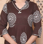 Miravan Womens Printed V-Neck Cotton Anarkali Kurta Brown - Distacart