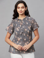 Myshka Grey Printed Half Sleeve Round Neck Top - Distacart