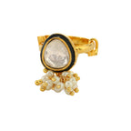 Kundan Ring with Pearls (Gold) - Ruby Raang