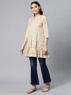 Ahalyaa Beige Cotton Gold Printed Tunic - Distacart