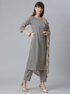 Ahalyaa Black & White Digital Print Crepe Kurta and Pant With Dupatta Set - Distacart