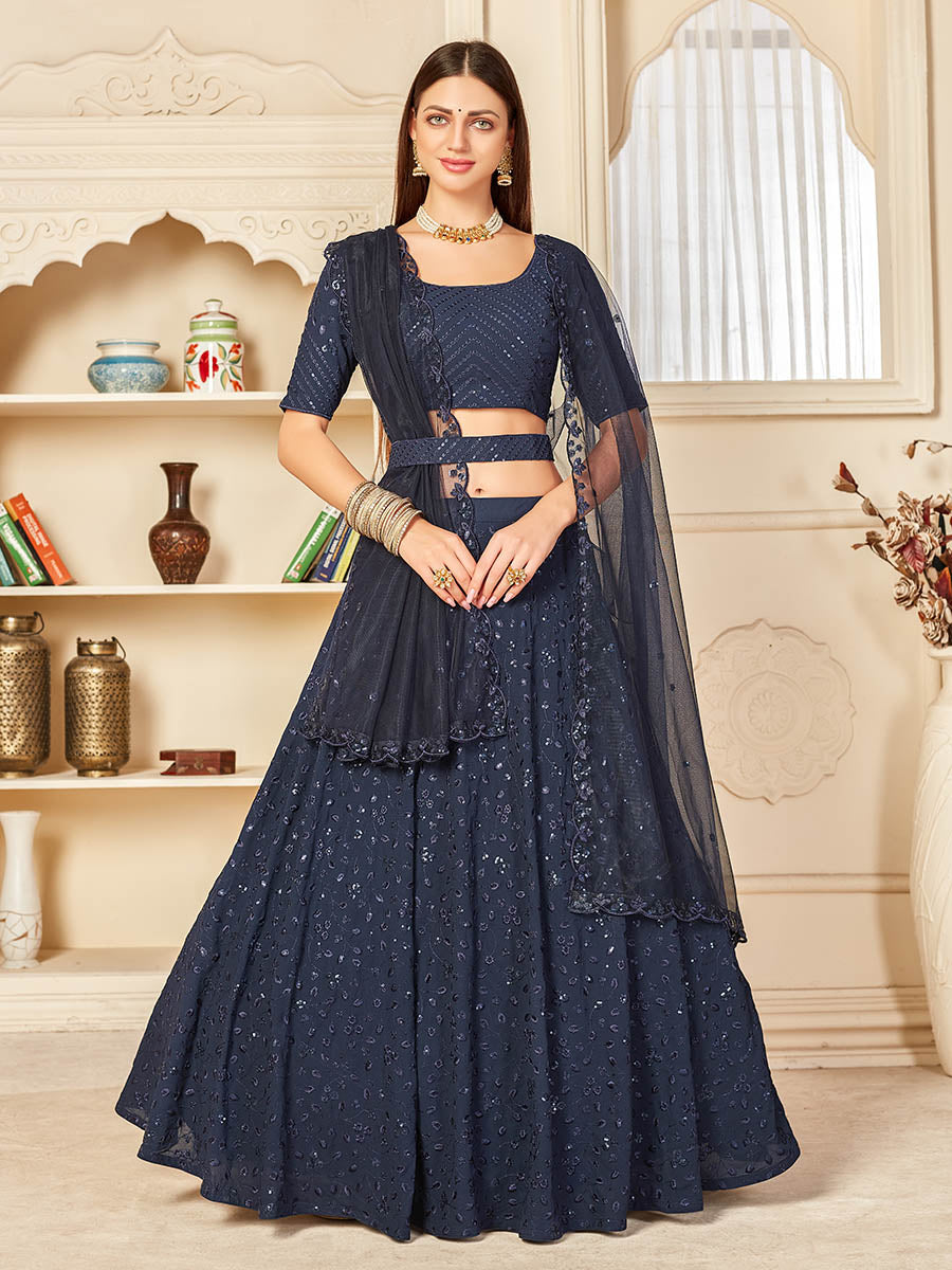 Myra Navy Blue Georgette Embroidered Lehenga
