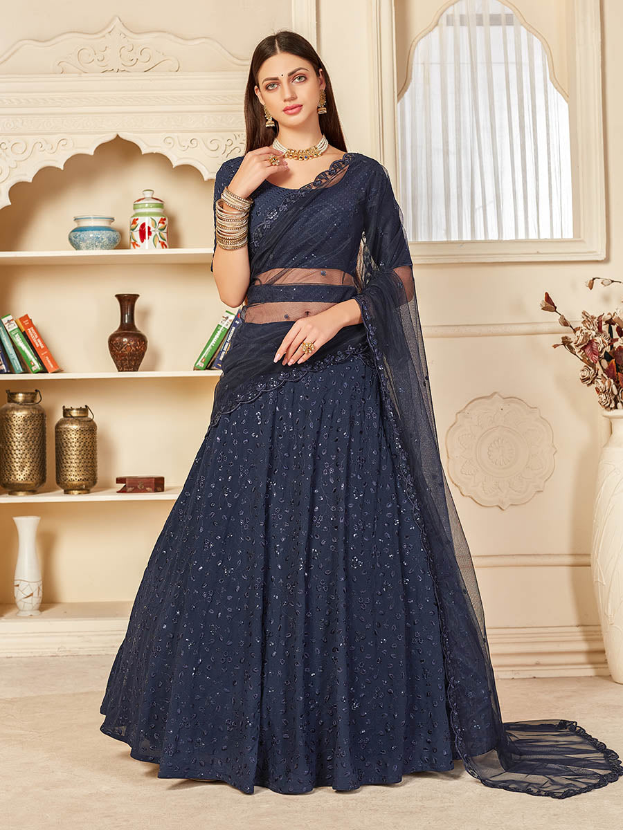 Myra Navy Blue Georgette Embroidered Lehenga