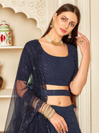 Myra Navy Blue Georgette Embroidered Lehenga