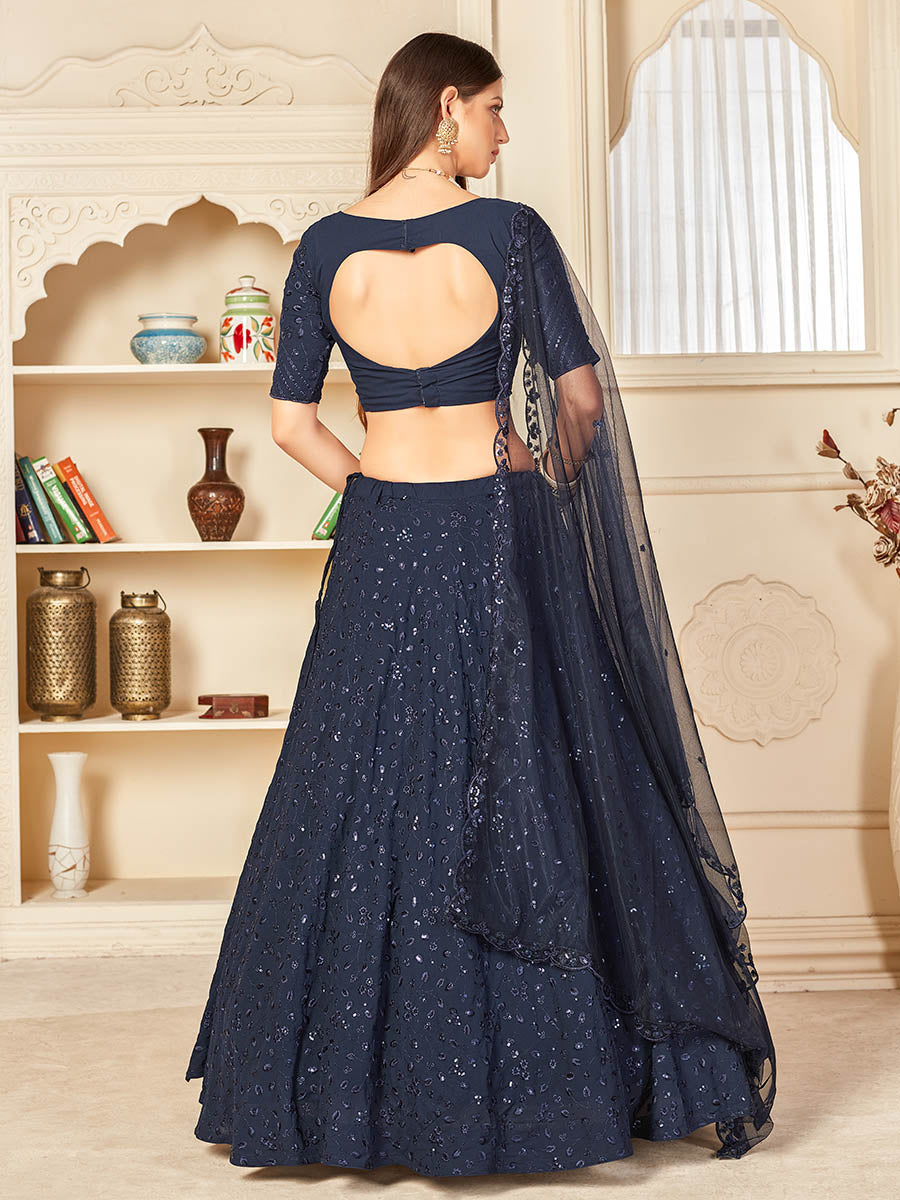 Myra Navy Blue Georgette Embroidered Lehenga