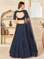 Myra Navy Blue Georgette Embroidered Lehenga