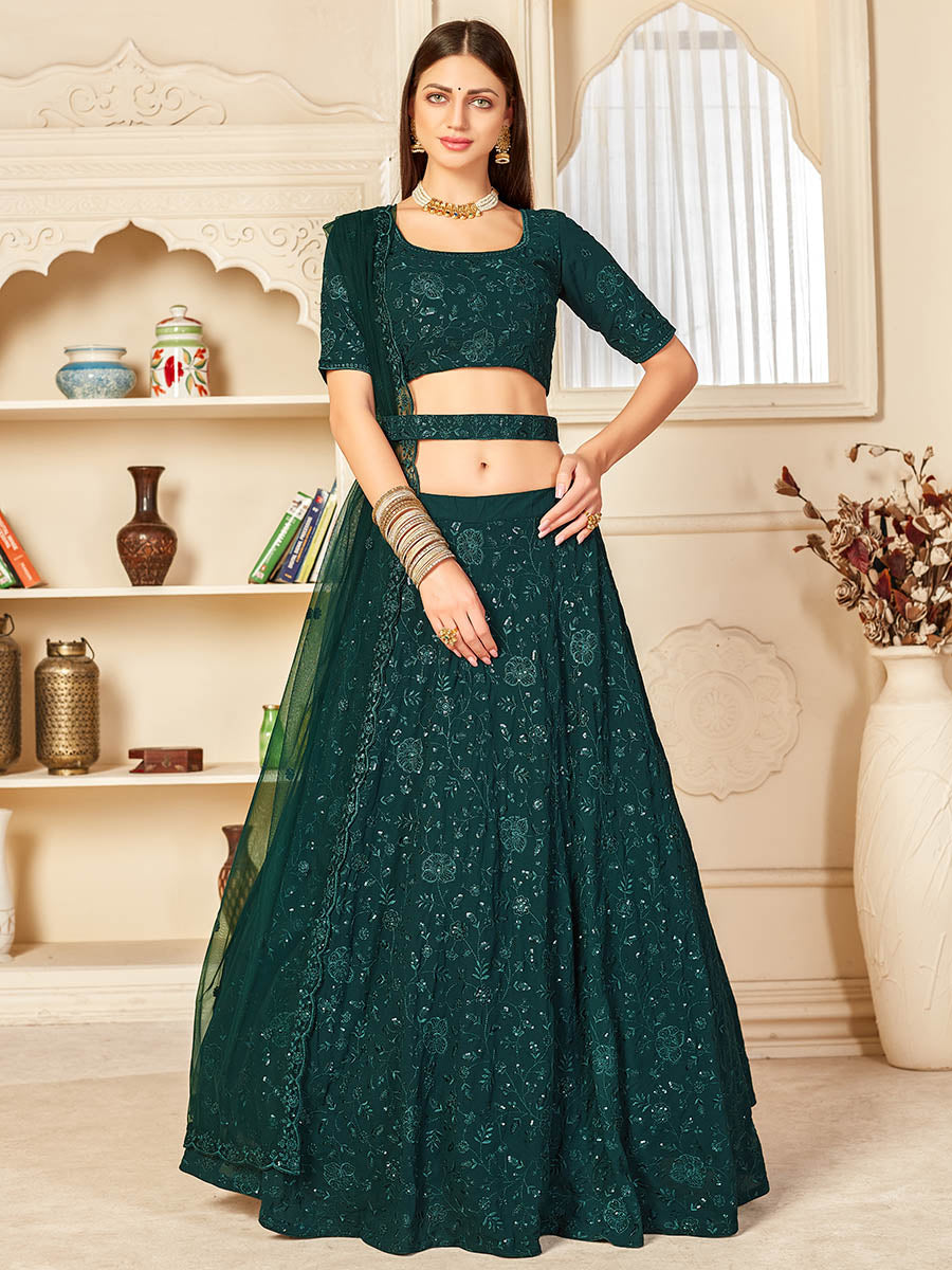 Myra Green Georgette Embroidered Lehenga