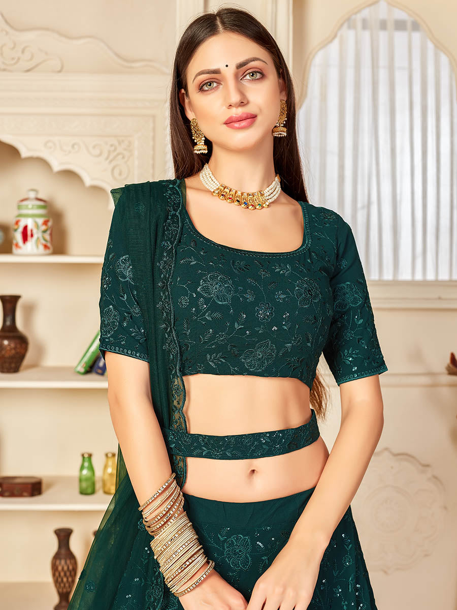Myra Green Georgette Embroidered Lehenga