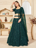 Myra Green Georgette Embroidered Lehenga