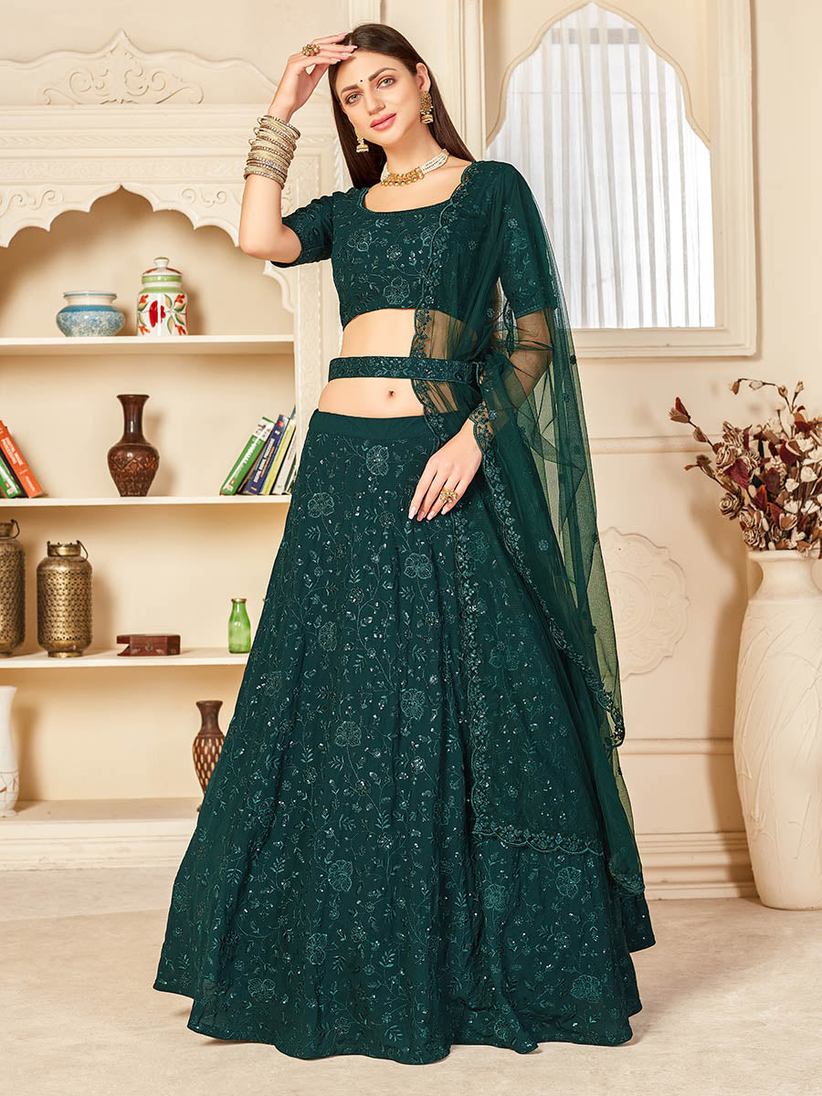 Myra Green Georgette Embroidered Lehenga