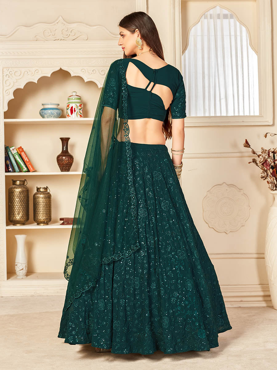 Myra Green Georgette Embroidered Lehenga