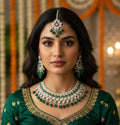 Jewel City Royal Green Stone Bridal Necklace Set for Women | Traditional Gold-Plated Ethnic Indian Jewelry
