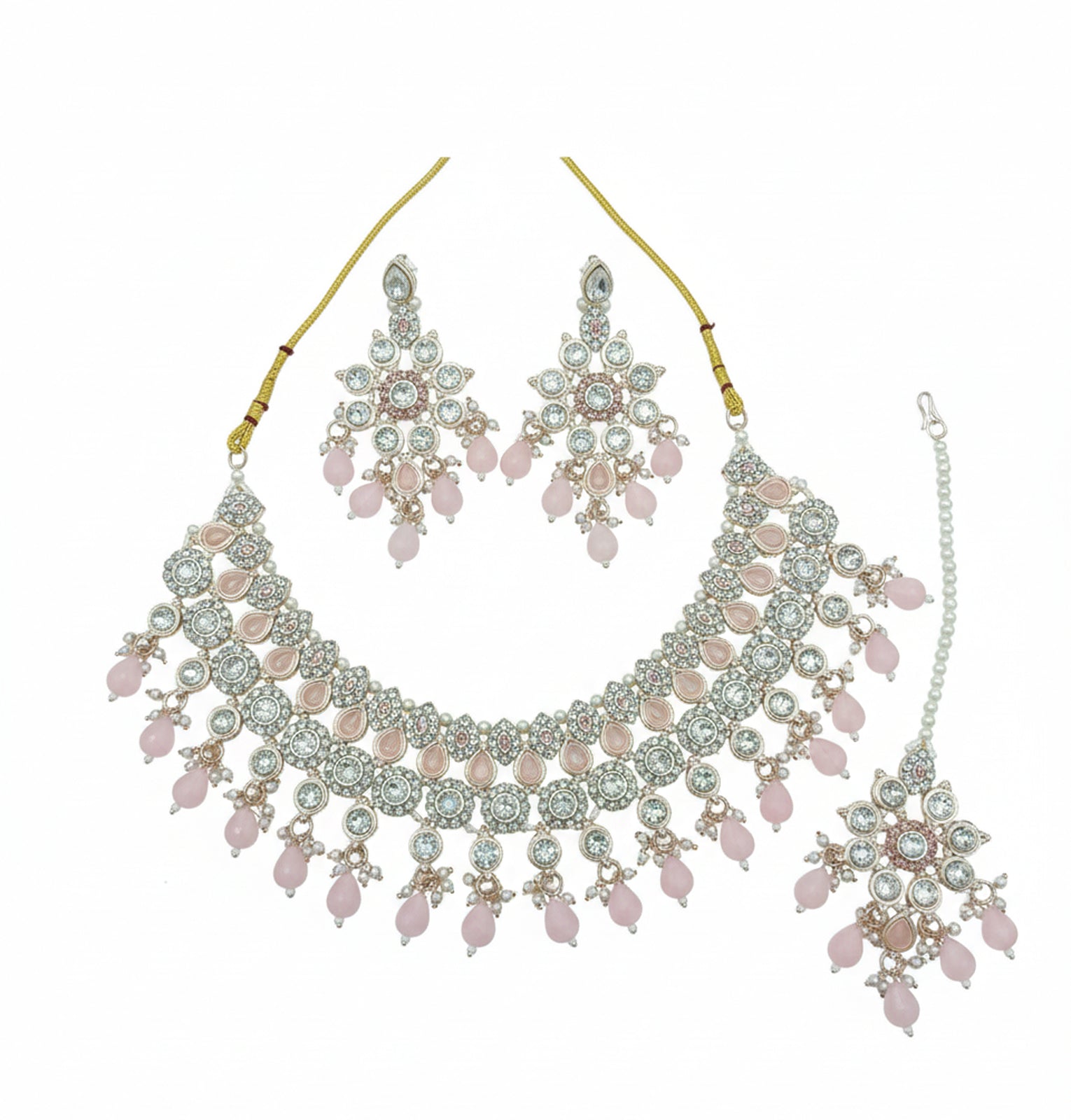 Jewel City Pink Stone Bridal Necklace Set for Women | Traditional Gold-Plated Ethnic Indian Jewelry