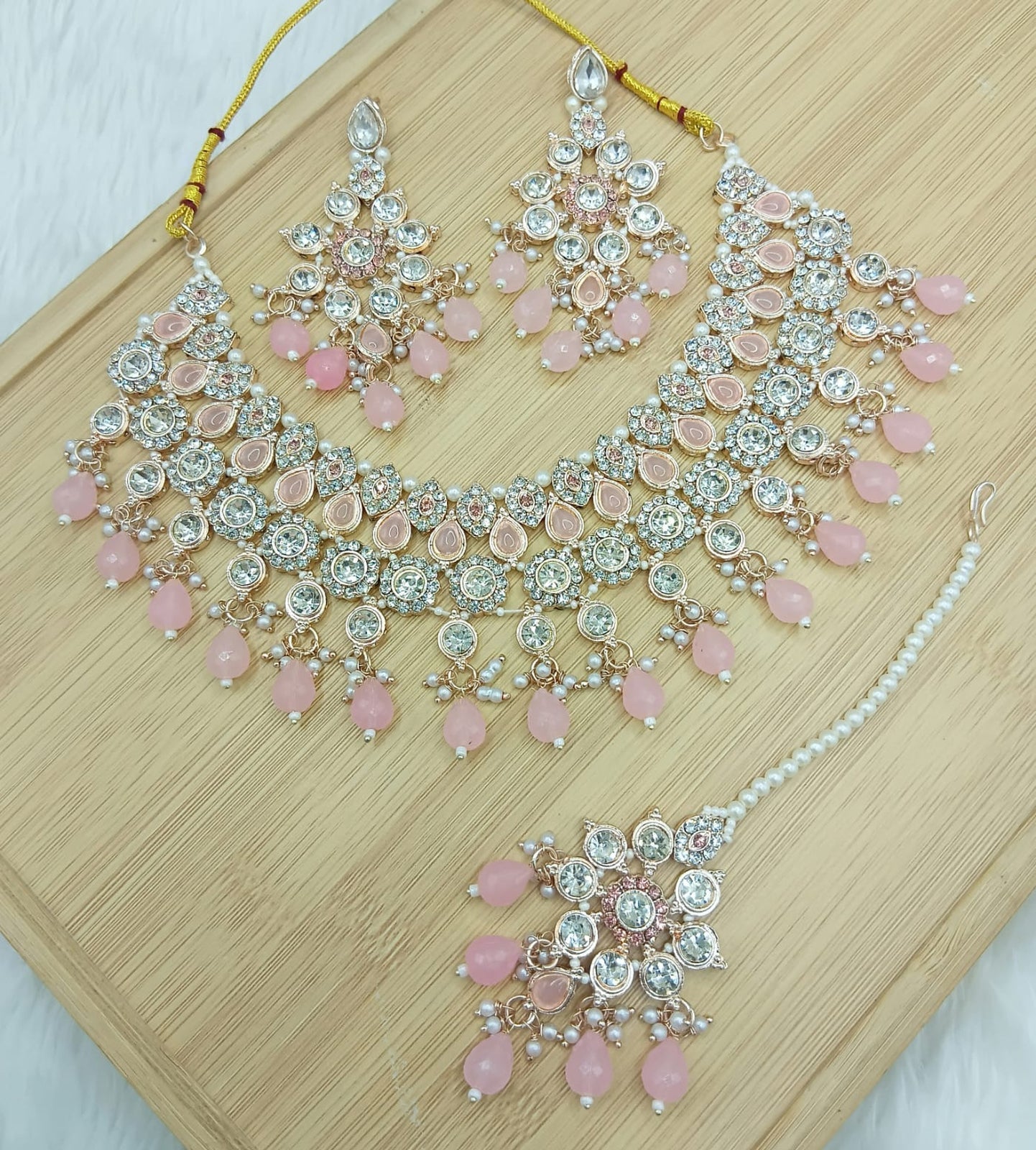 Jewel City Pink Stone Bridal Necklace Set for Women | Traditional Gold-Plated Ethnic Indian Jewelry