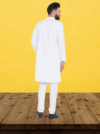 Even Apparels Men's Pure Cotton Self Design White Kurta