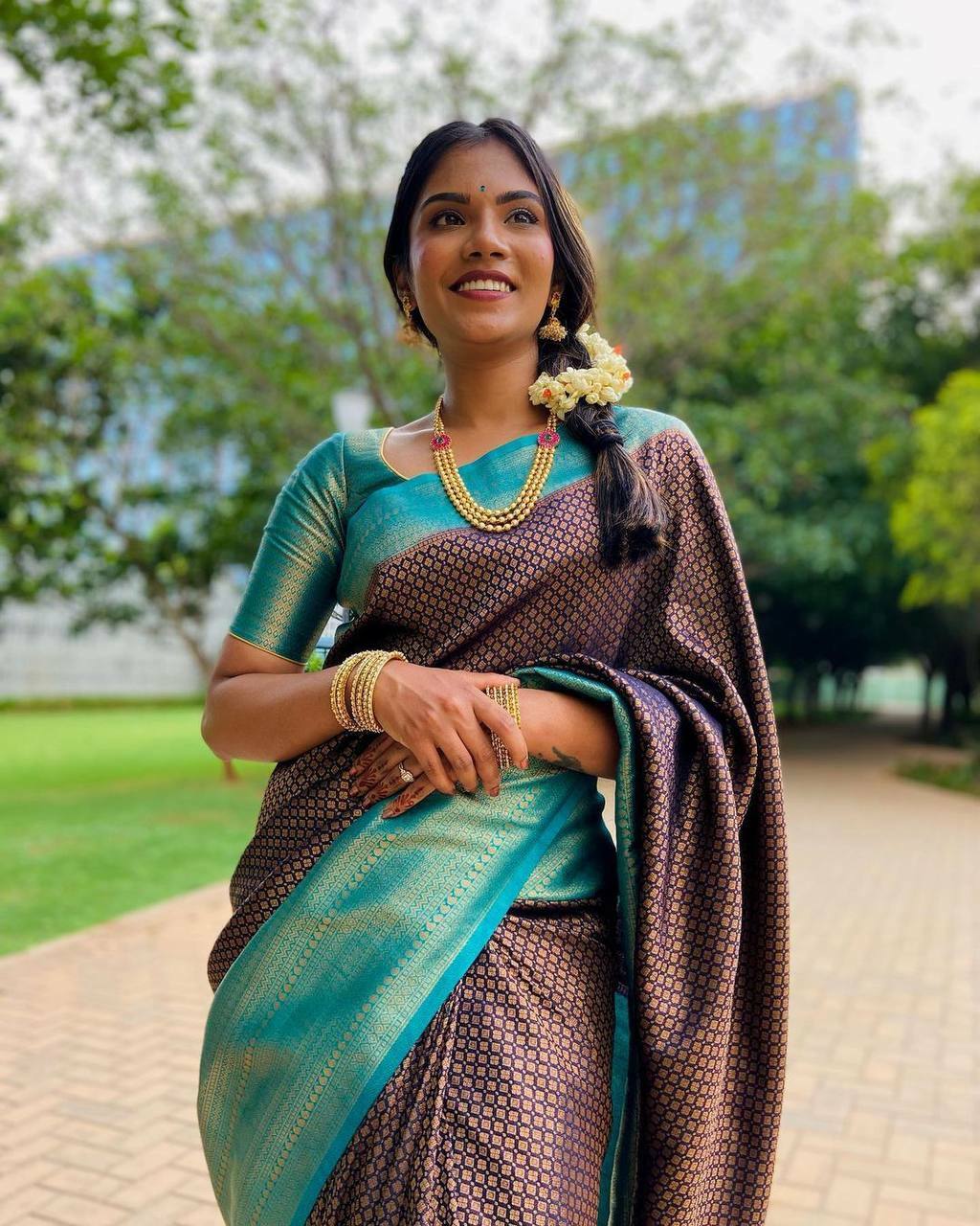 Vamika Weaving Banarasi Jacquard Purple Kanjivaram Saree - Distacart