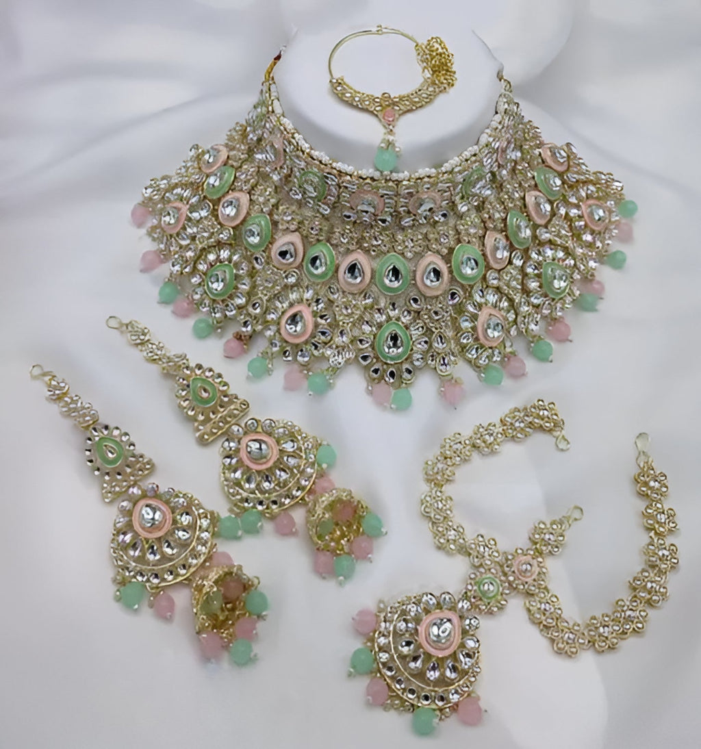 Jewel City Traditional Kundan Bridal Jewelry for Women Handcrafted Necklace with Earrings, Maang Tikka, Indian Wedding Jewellery Set - Distacart