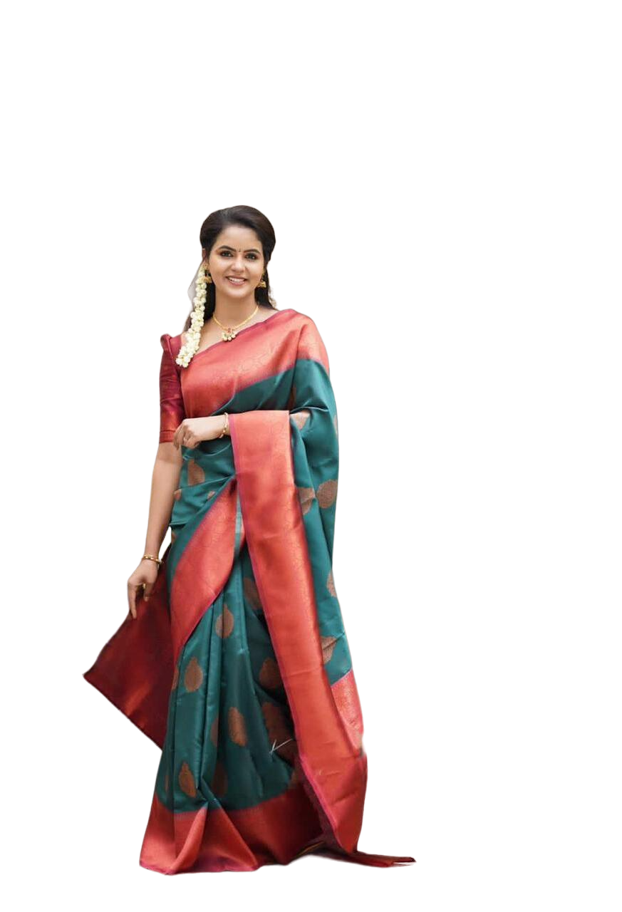 Vamika Weaving Banarasi Jacquard Green Kanjivaram Saree - Distacart