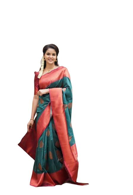 Vamika Weaving Banarasi Jacquard Green Kanjivaram Saree
