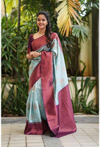 Vamika Weaving Banarasi Jacquard sky blue Kanjivaram Saree - Distacart