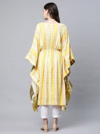 Ahalyaa Women Yellow Rayon Printed Flared Sleeve Kaftan Kurta - Distacart