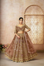 Kesar Fab Coffee Banarasi Silk Embroidered Lehenga
