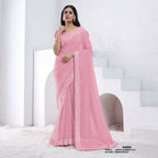 Light Pink Crepe Shimmer Silk Diamond With Hand Work Saree With Unstitched Blouse - Norita Swaraa