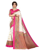 Vamika white & pink Printed Art Silk Saree