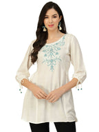 White Poly Rayon Floral Embroidered Top - Zeny