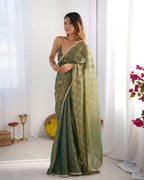 NC Chiffon Chex Wevon Chex Designer, Lace Party Wear Saree - Green