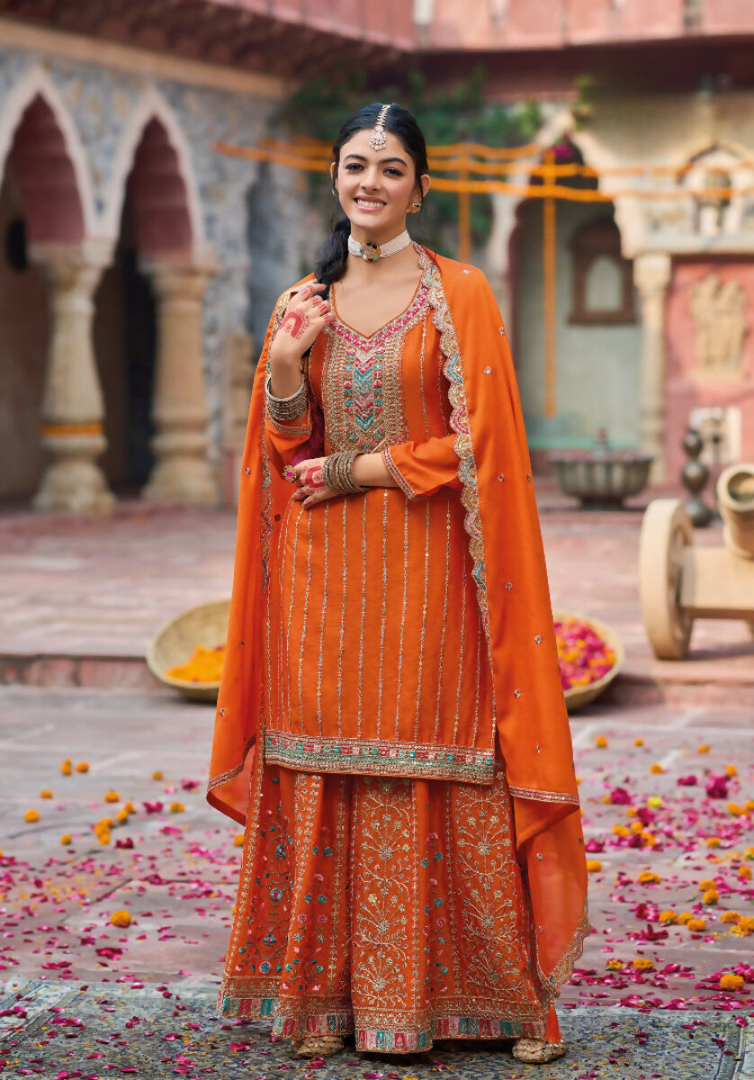 Anaita Coral Premium Embroidery Dhaga Sequin Work Ready Made Suit - Distacart