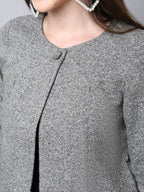 Even Apparels Grey Pure Wool Open Front Statement Women's Jacket - Distacart