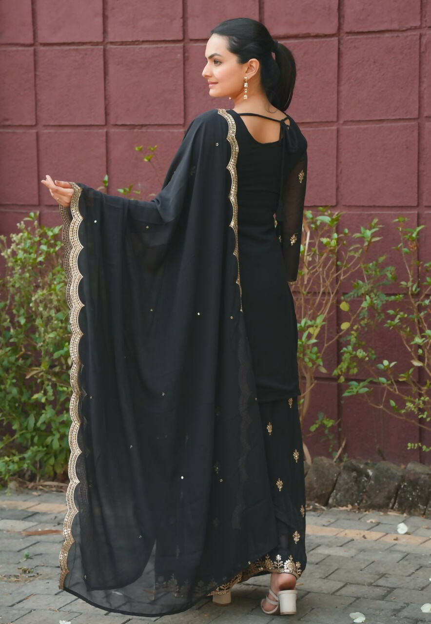 Teeya Creation Black Color Faux Georgette Embroidery Work Wedding Wear Palazzo Set - Distacart