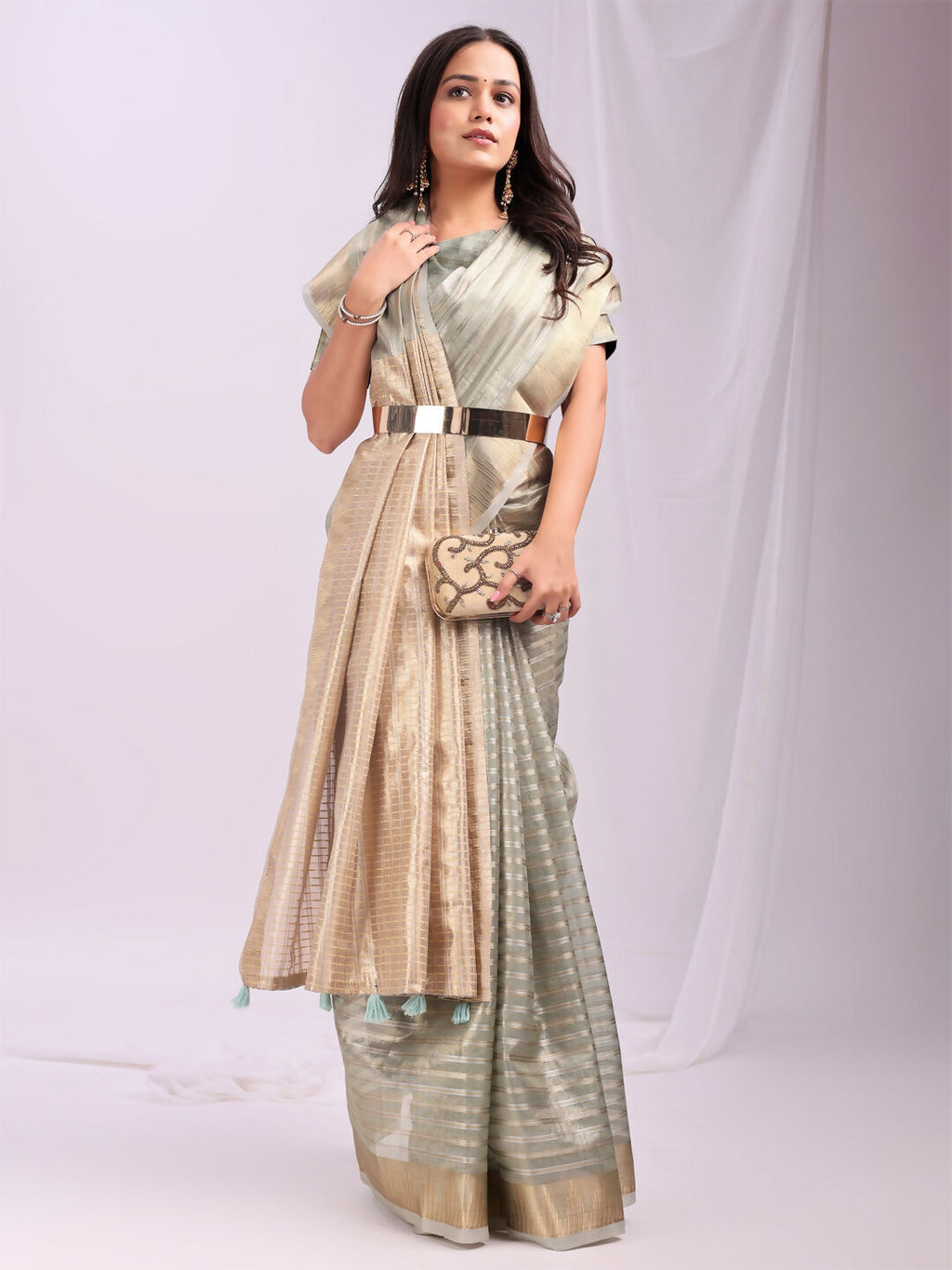Shree Shyam Fashion Organza Grey Saree - Distacart