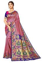 Jaanvi Fashion Women's Rani Blue Banarasi Paithani Silk With Zari Jacquard Work Saree With Blouse Piece