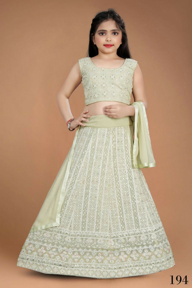 Wedding Designer Light Pista Heavy Fox Georgette Kidswear Lehenga - Aaradhna